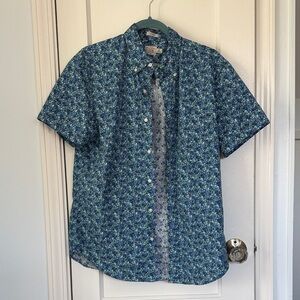 J. Crew Blue and White Floral Short Sleeve Button Down Shirt Secret Wash Classic